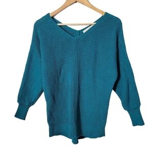 Loft Teal Slouchy Knit V Neck Sweater
